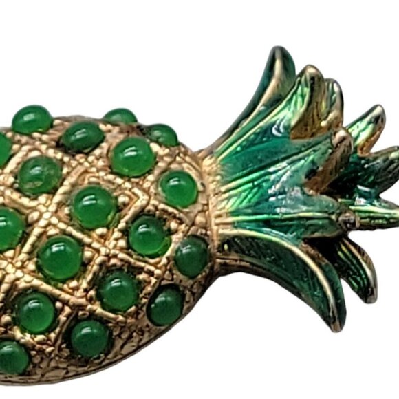 Ciner Rare Pineapple Brooch Green Cabachons 18k Gold Plated Book Piece Vintage - Picture 9 of 10